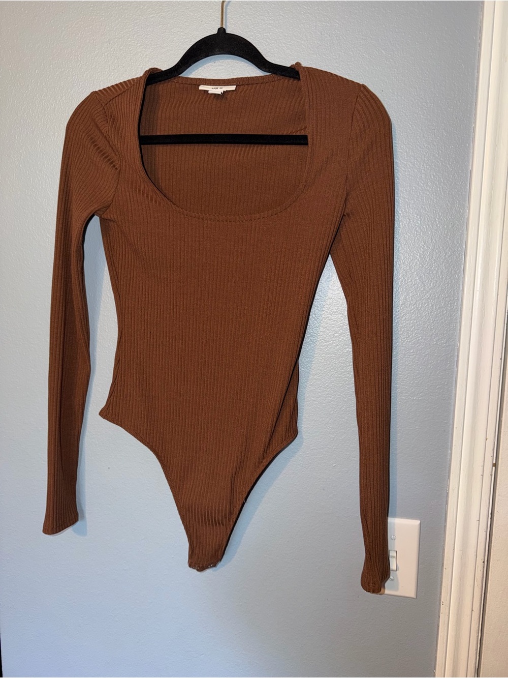 Bar III Ribbed Scoop Neck Long Sleeve Bodysuit - Brown